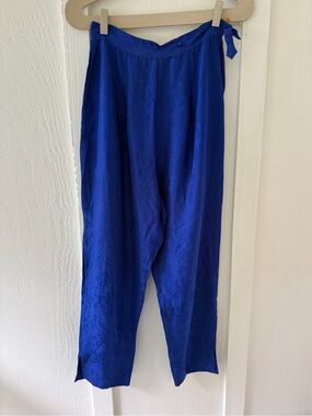 Vintage Royal Blue Pull-On Ankle Pants with Side Tie
